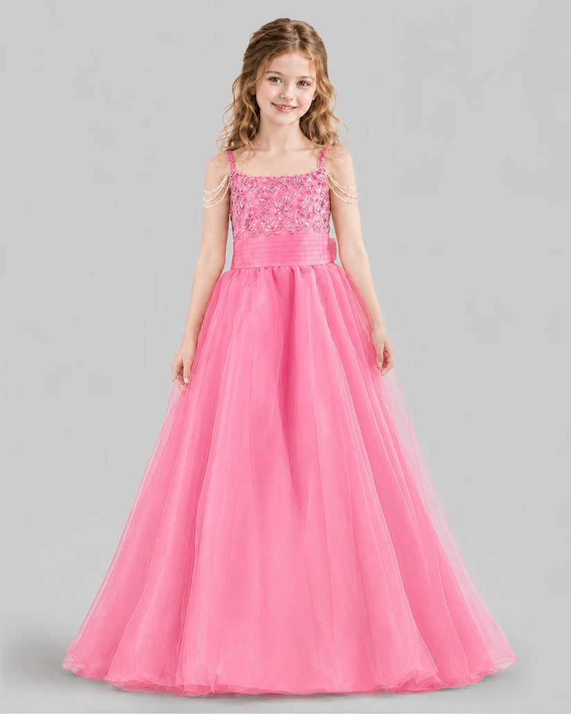 Pink Ball Gown Girls Pageant Dresses Front
