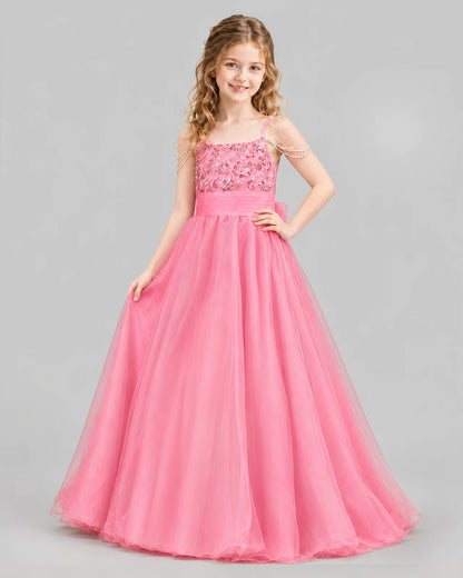 Pink Ball Gown Girls Pageant Dresses Pose