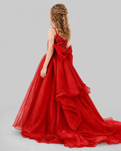 Red Ball Gown Girls Pageant Dresses Back