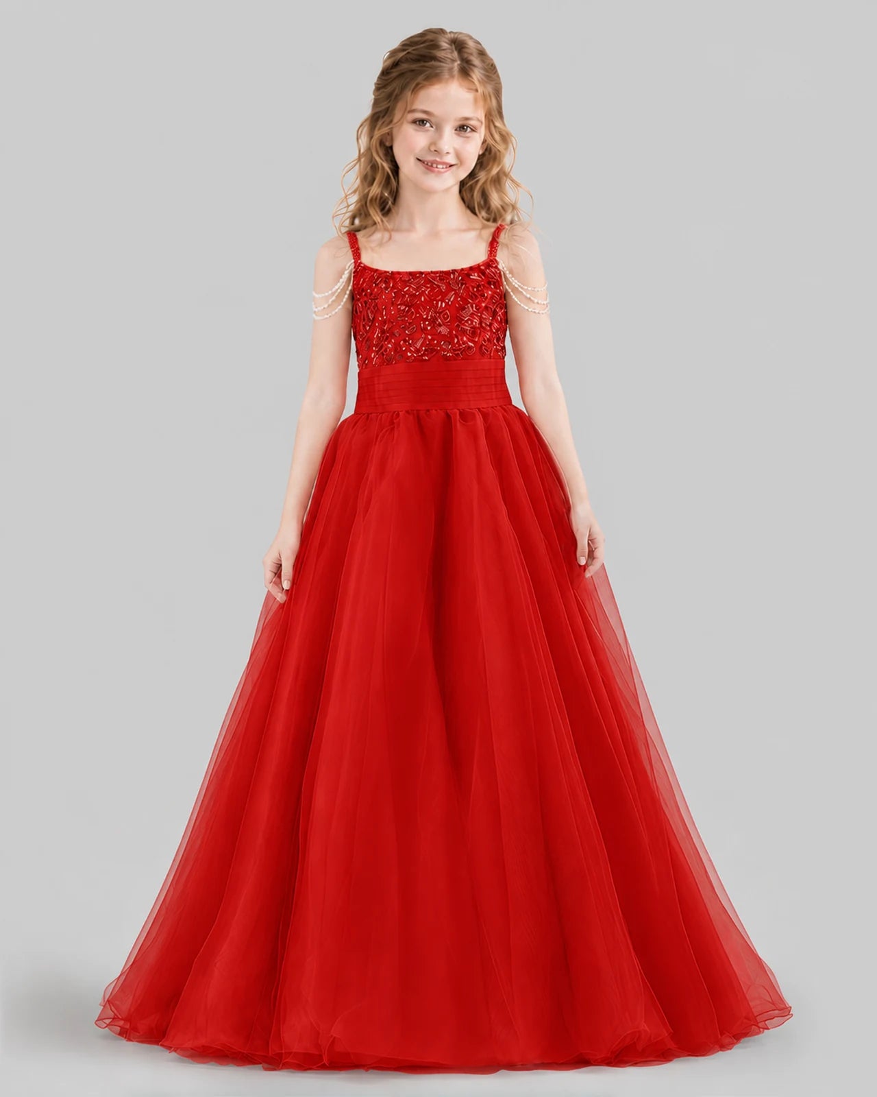 Red Ball Gown Girls Pageant Dresses Front