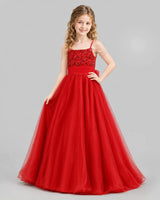 Red Ball Gown Girls Pageant Dresses Pose