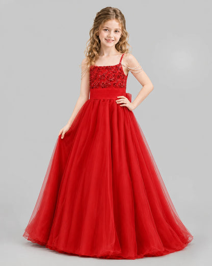 Red Ball Gown Girls Pageant Dresses Pose