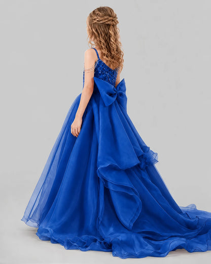 Royal Blue Ball Gown Girls Pageant Dresses Back