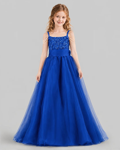 Royal Blue Ball Gown Girls Pageant Dresses Front