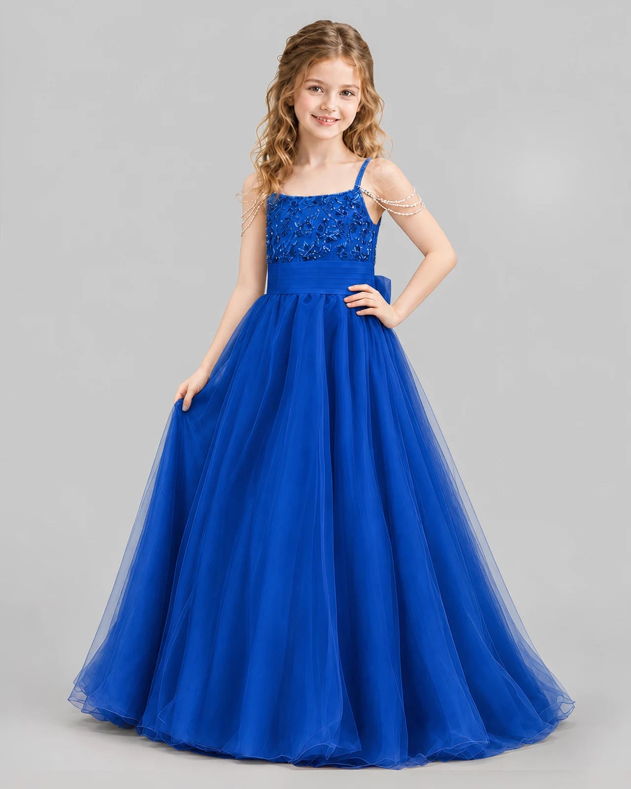 Royal Blue Ball Gown Girls Pageant Dresses Pose