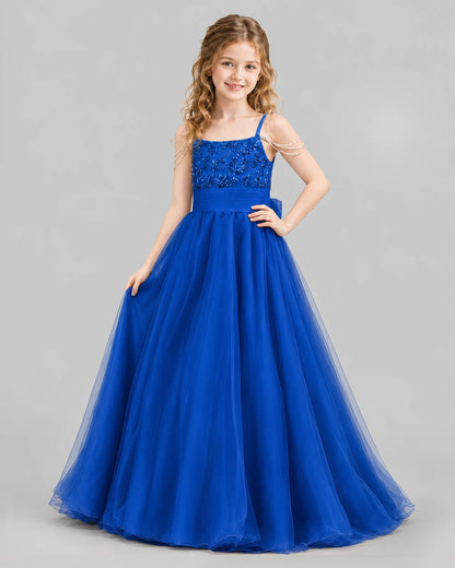 Royal Blue Ball Gown Girls Pageant Dresses Pose