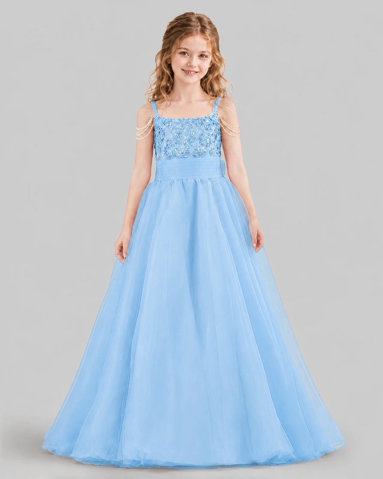 Sky Blue Ball Gown Girls Pageant Dresses Front