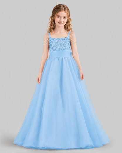 Sky Blue Ball Gown Girls Pageant Dresses Front