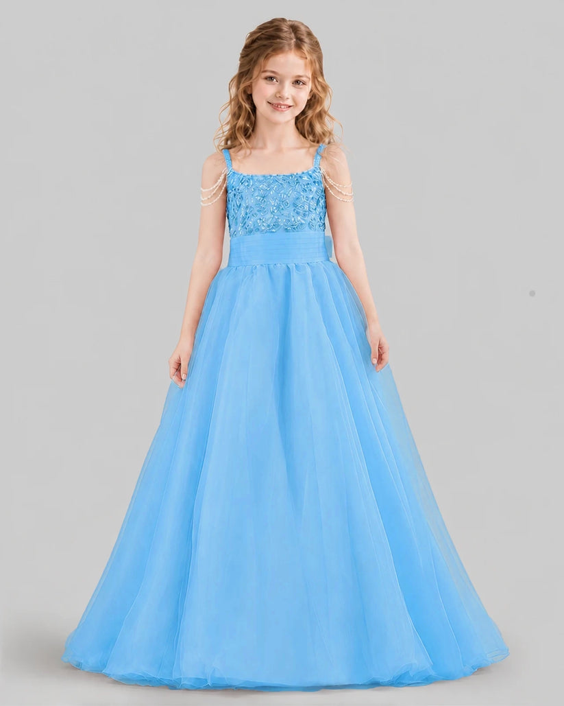 Sky Blue Ball Gown Girls Pageant Dresses Front