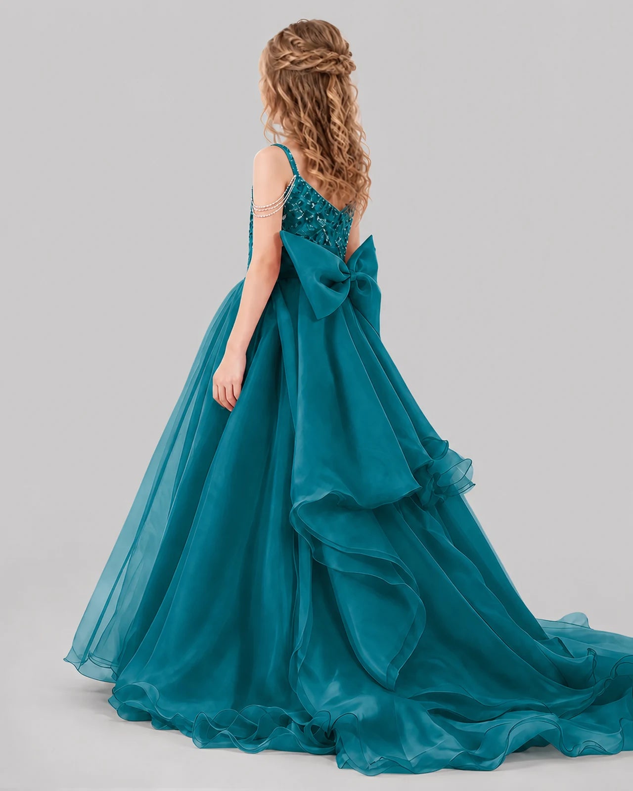Teal Ball Gown Girls Pageant Dresses Back
