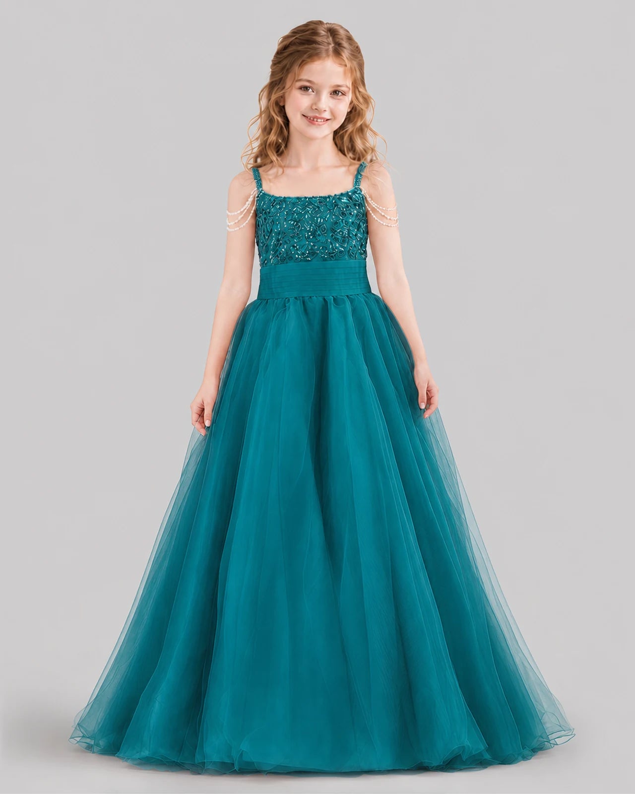 Teal Ball Gown Girls Pageant Dresses Front