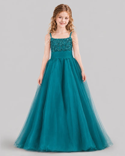 Teal Ball Gown Girls Pageant Dresses Front