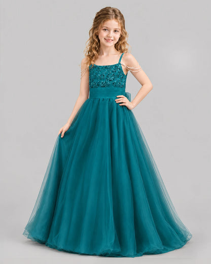Teal Ball Gown Girls Pageant Dresses Pose