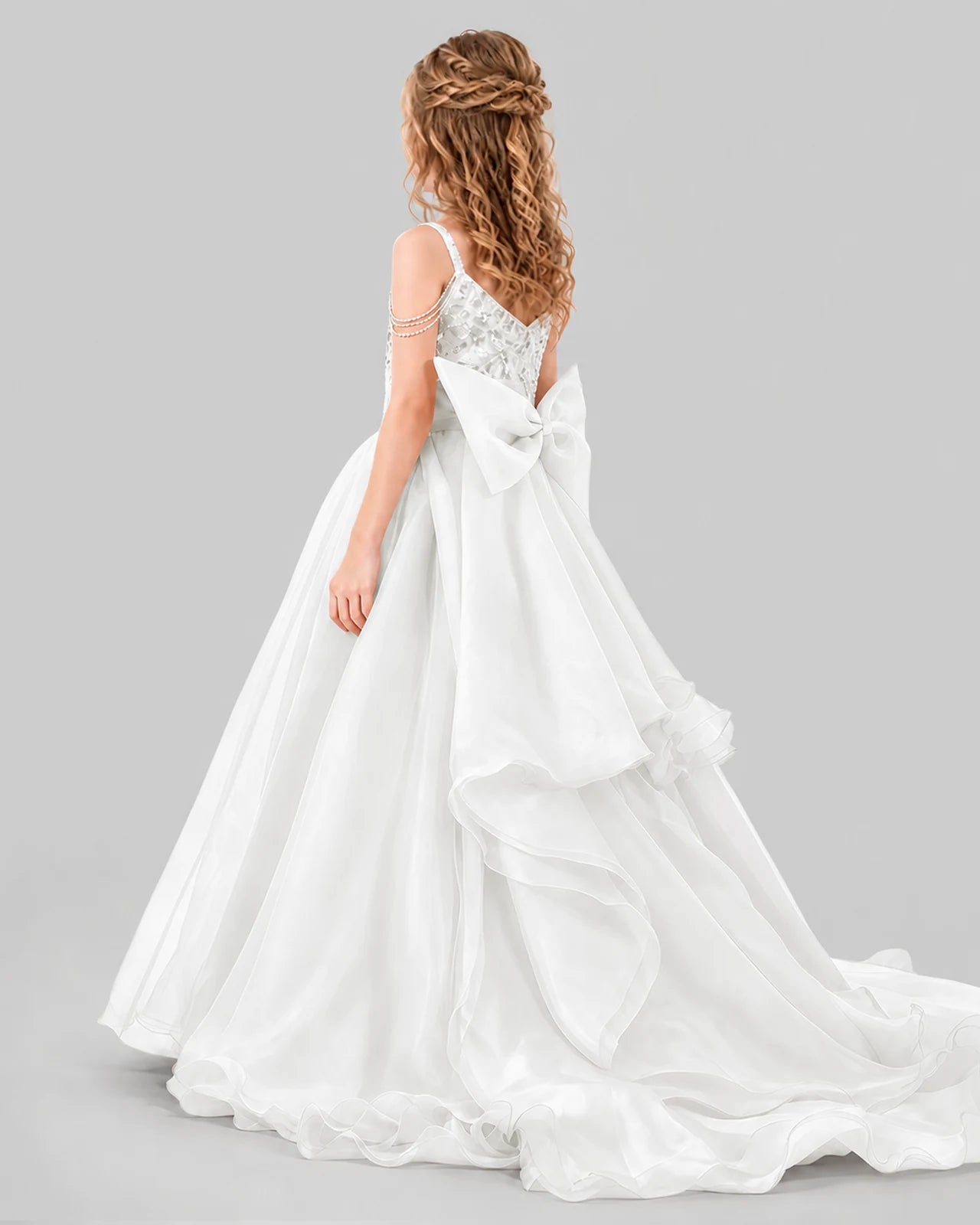White Ball Gown Girls Pageant Dresses Back