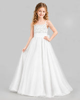 White Ball Gown Girls Pageant Dresses Pose