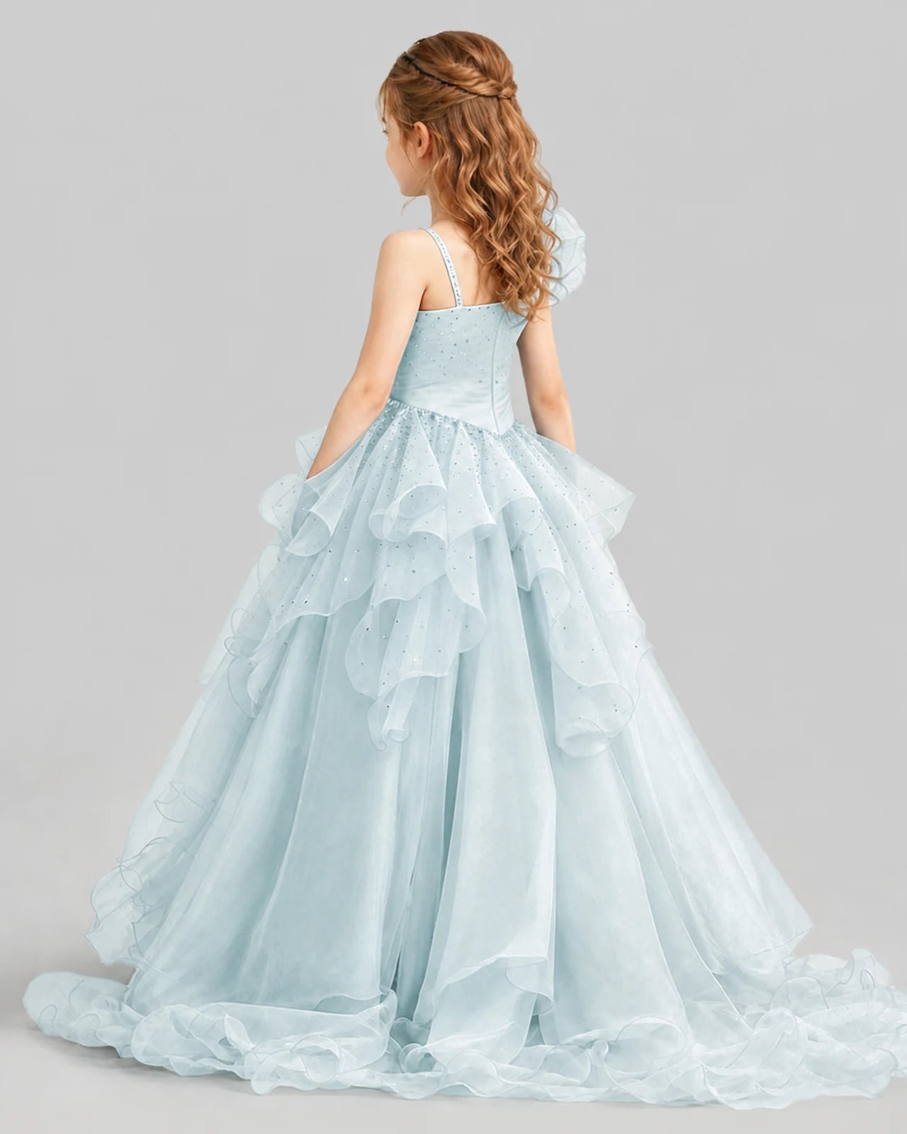 Baby Blue Ball Gown Girls Pageant Dresses Back