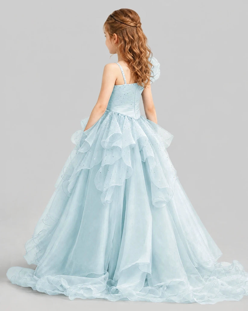 Baby Blue Ball Gown Girls Pageant Dresses Back