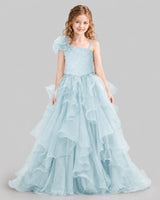 Baby Blue Ball Gown Girls Pageant Dresses Front