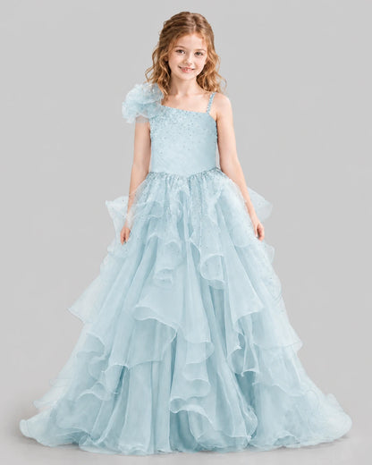 Baby Blue Ball Gown Girls Pageant Dresses Front