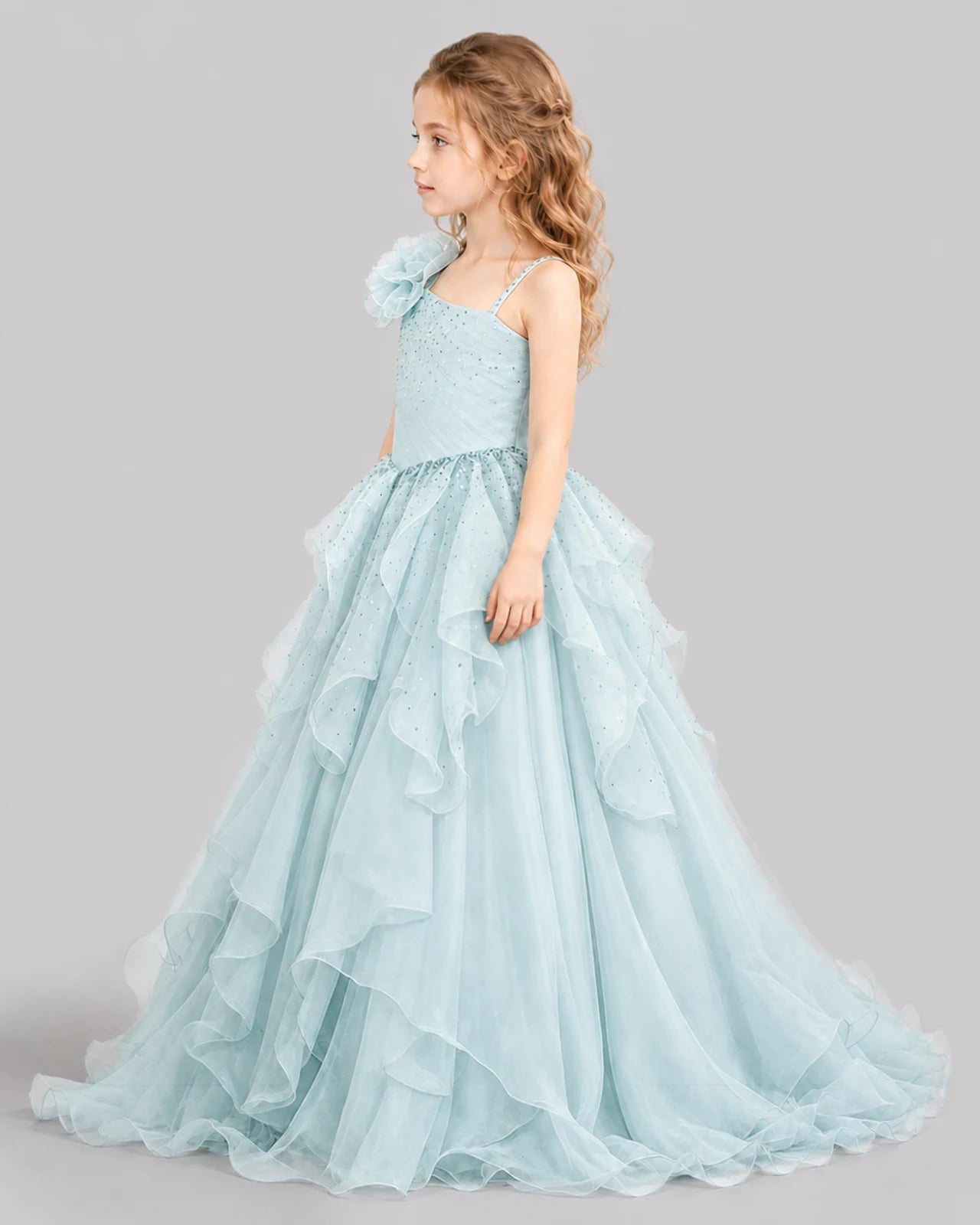 Baby Blue Ball Gown Girls Pageant Dresses Side