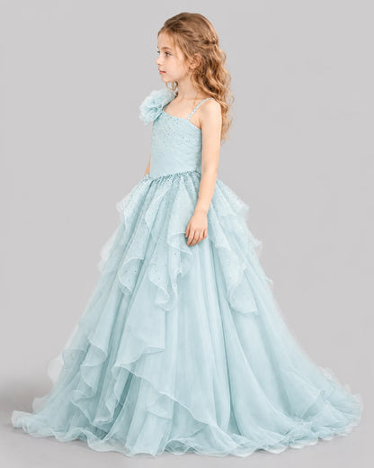 Baby Blue Ball Gown Girls Pageant Dresses Side