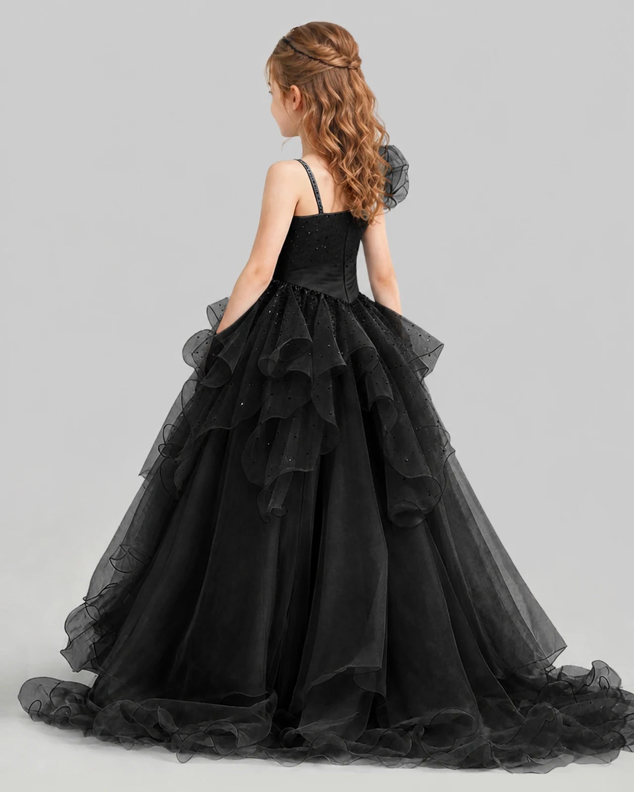 Black Ball Gown Girls Pageant Dresses Back