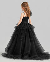 Black Ball Gown Girls Pageant Dresses Back