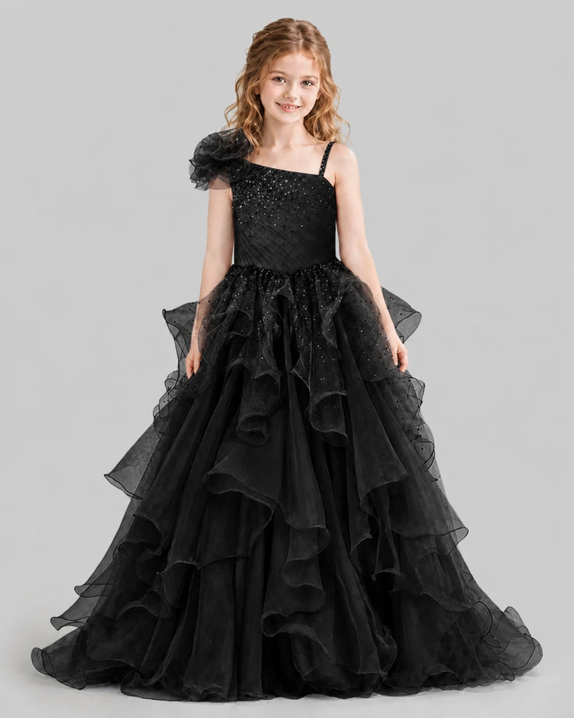 Black Ball Gown Girls Pageant Dresses Front
