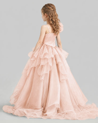 Blush Pink Ball Gown Girls Pageant Dresses Back