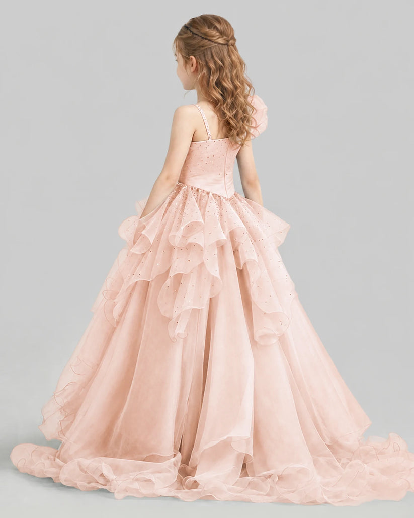 Blush Pink Ball Gown Girls Pageant Dresses Back