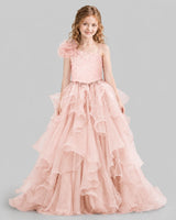 Blush Pink Ball Gown Girls Pageant Dresses Front