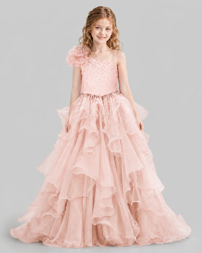 Blush Pink Ball Gown Girls Pageant Dresses Front
