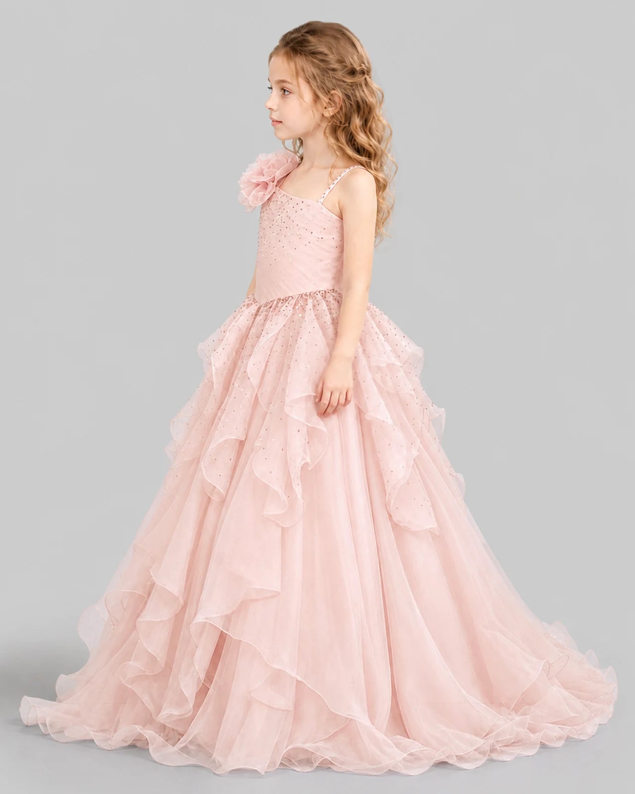 Blush Pink Ball Gown Girls Pageant Dresses Side