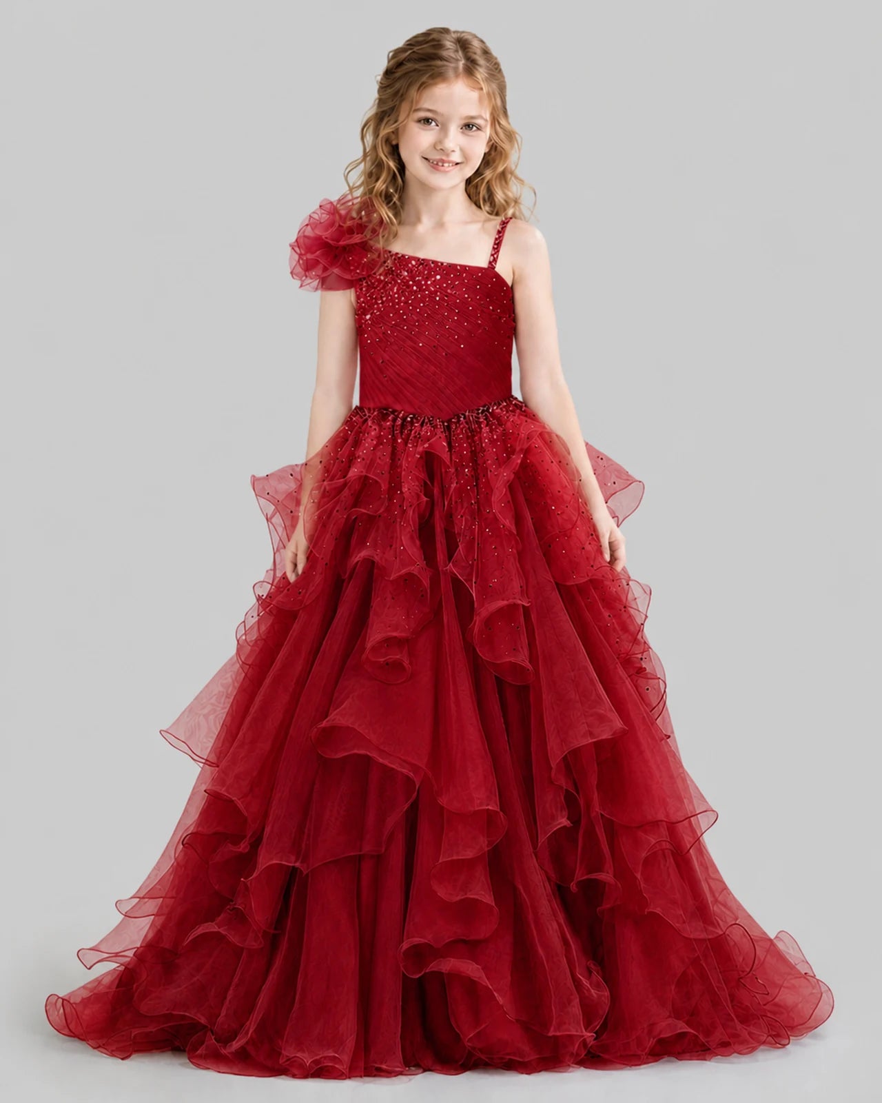 Burgundy Ball Gown Girls Pageant Dresses Front