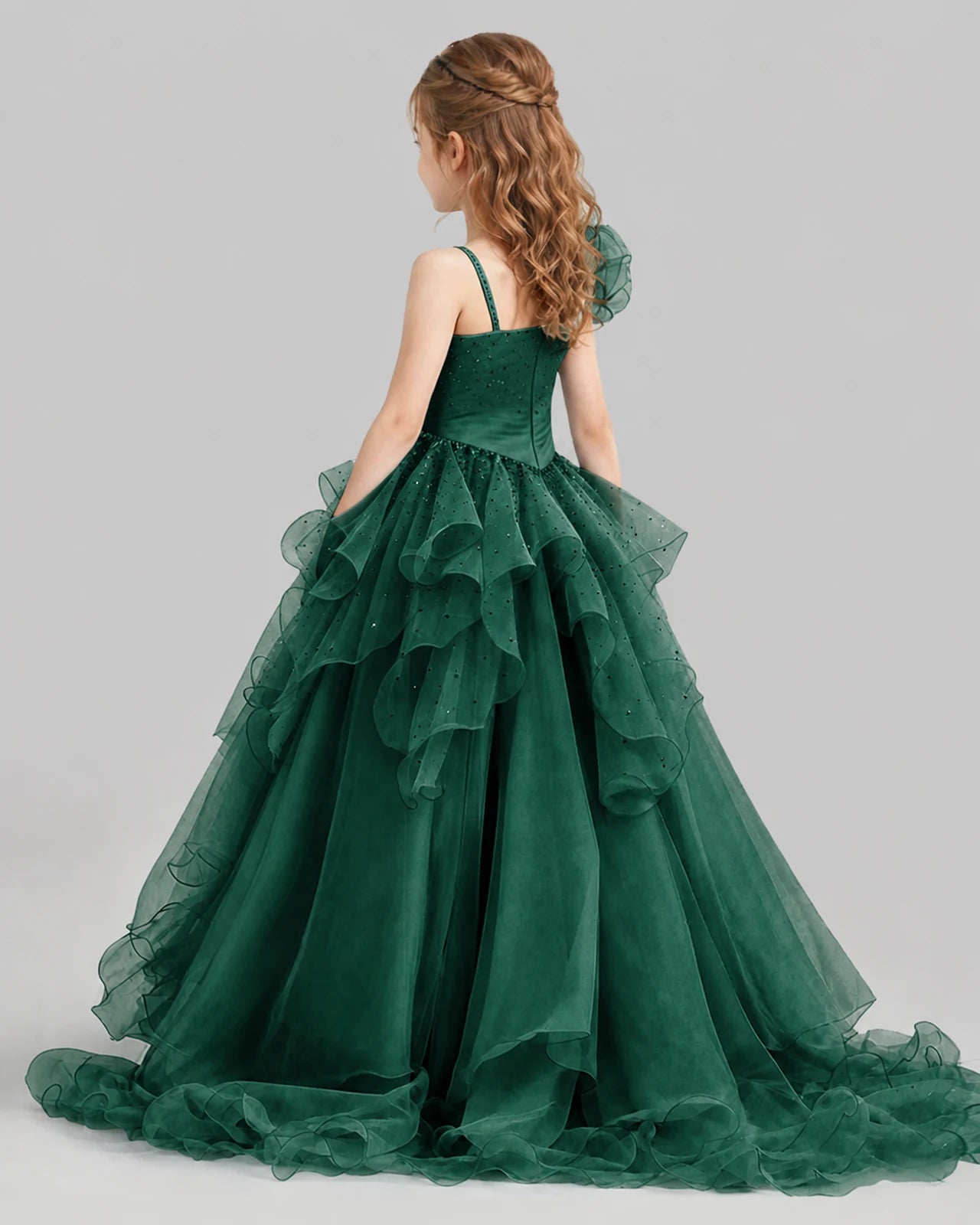 Dark Green Ball Gown Girls Pageant Dresses Back