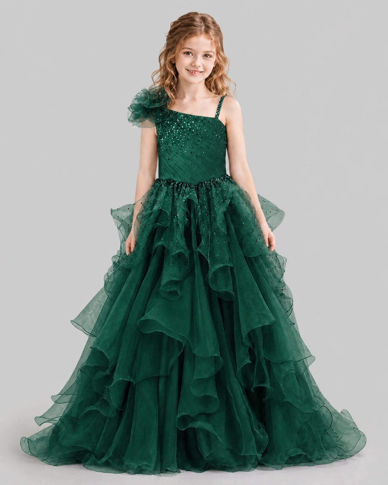 Dark Green Ball Gown Girls Pageant Dresses Front