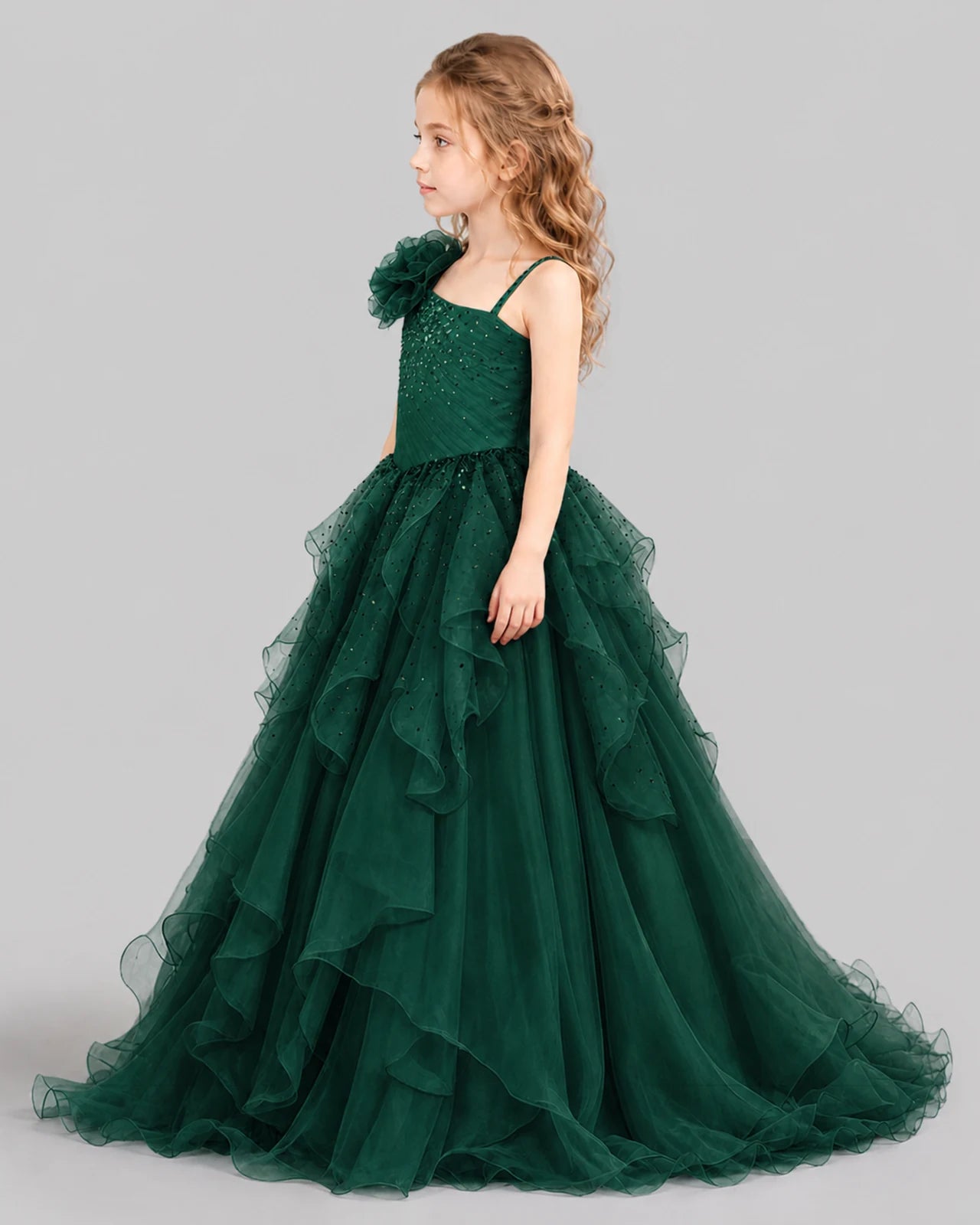 Dark Green Ball Gown Girls Pageant Dresses Side