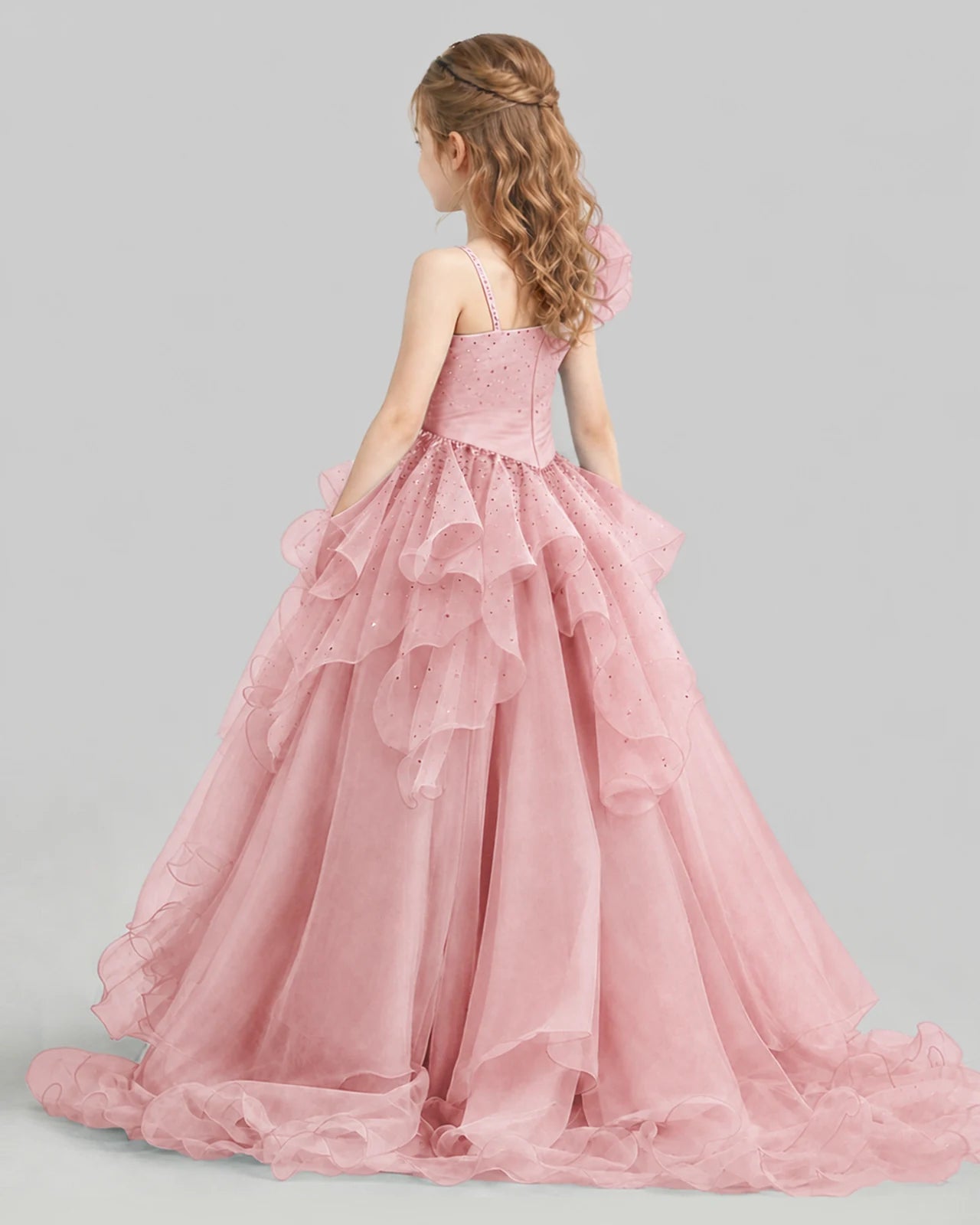 Dusty Rose Ball Gown Girls Pageant Dresses Back