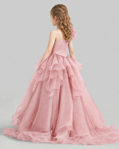 Dusty Rose Ball Gown Girls Pageant Dresses Back