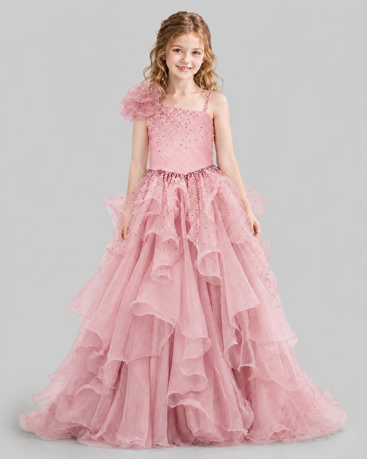 Dusty Rose Ball Gown Girls Pageant Dresses Front
