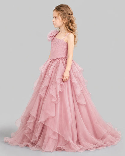 Dusty Rose Ball Gown Girls Pageant Dresses Side