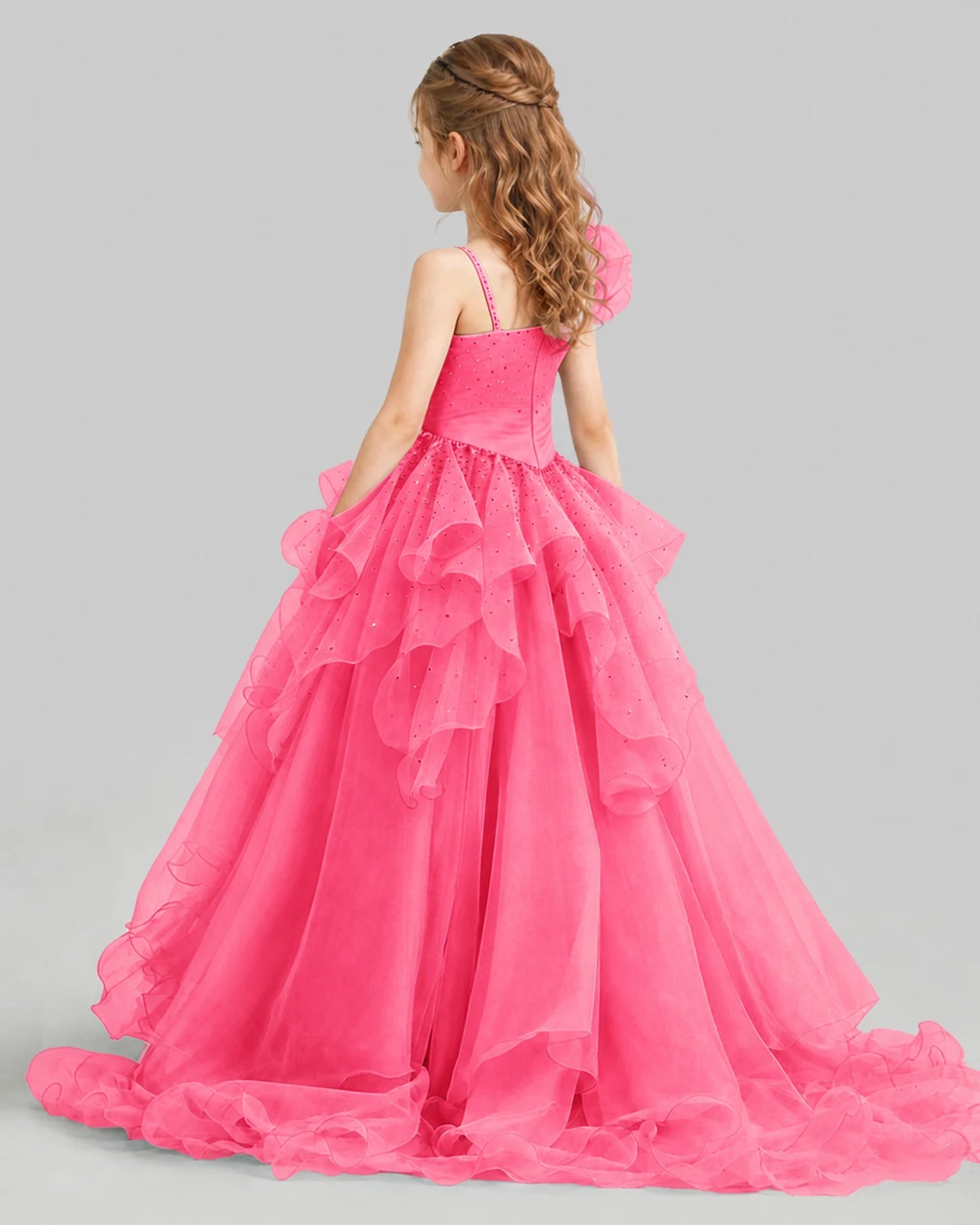 Hot Pink Ball Gown Girls Pageant Dresses Back