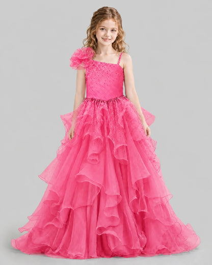 Hot Pink Ball Gown Girls Pageant Dresses Front