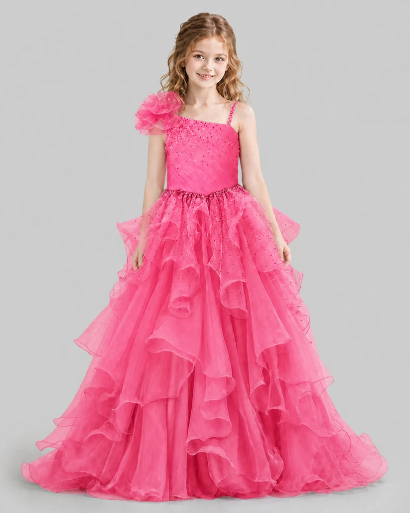 Hot Pink Ball Gown Girls Pageant Dresses Front
