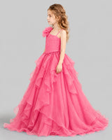 Hot Pink Ball Gown Girls Pageant Dresses Side
