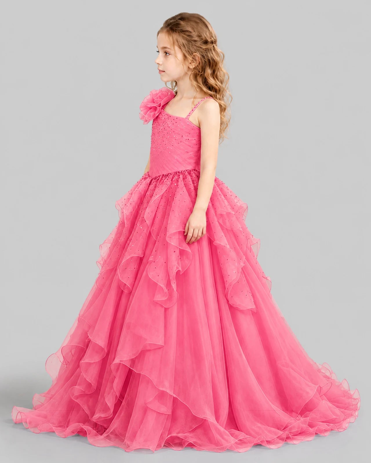 Hot Pink Ball Gown Girls Pageant Dresses Side