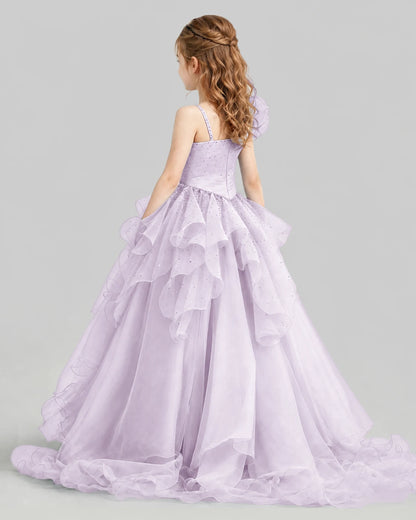 Lilac Ball Gown Girls Pageant Dresses Back