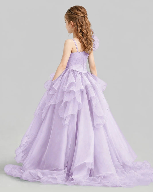 Lilac Ball Gown Girls Pageant Dresses Back