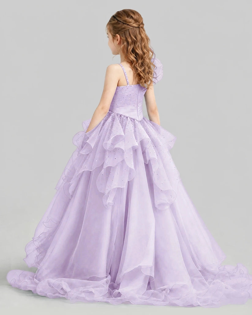 Lilac Ball Gown Girls Pageant Dresses Back