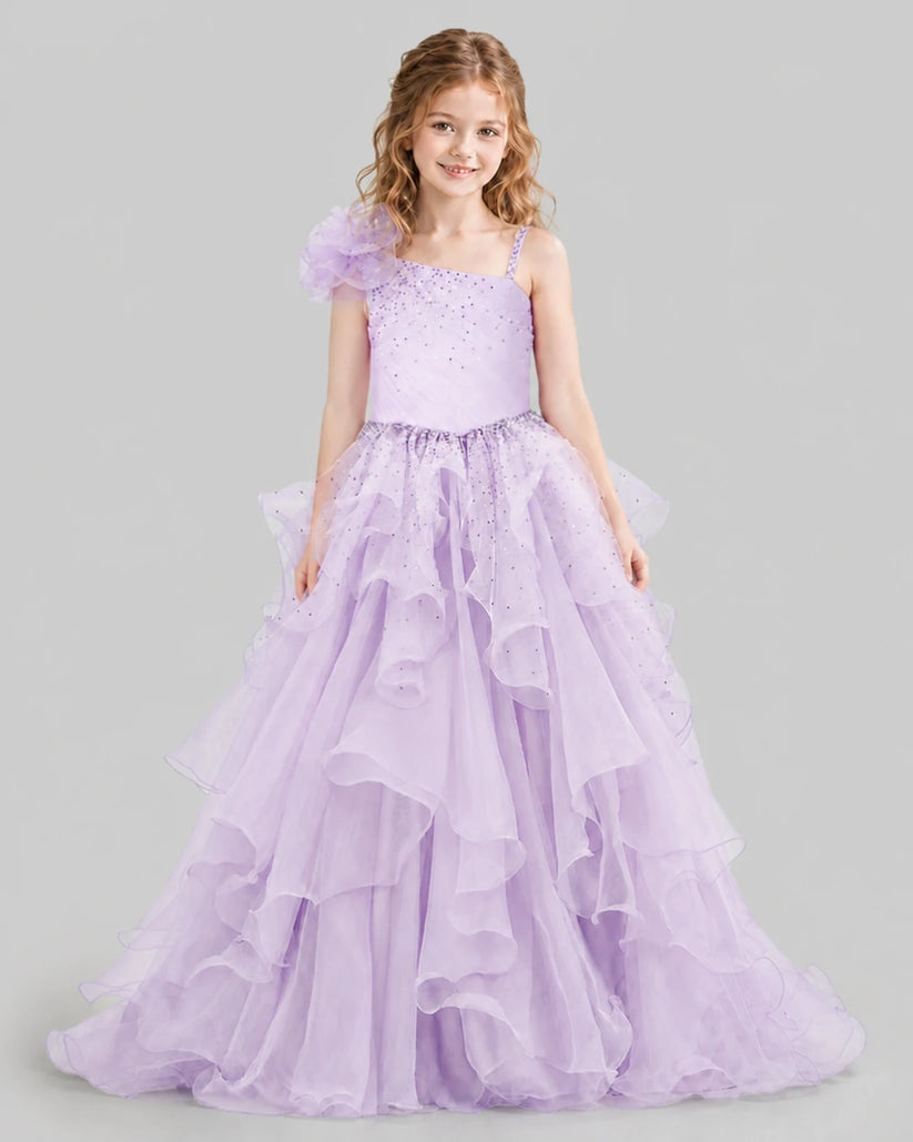 Lilac Ball Gown Girls Pageant Dresses Front